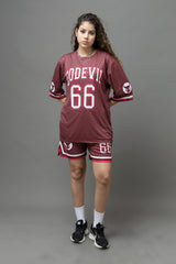 Go Devil Printed Maroon Co-Ord Set For Women's