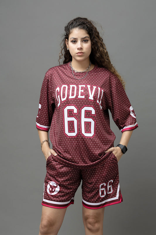 Go Devil Printed Maroon Co-Ord Set For Women's
