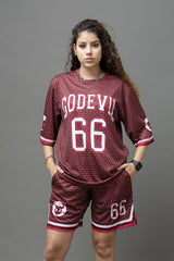 Go Devil Printed Maroon Co-Ord Set For Women's