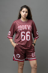 Go Devil Printed Maroon Co-Ord Set For Women's