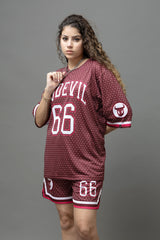 Go Devil Printed Maroon Co-Ord Set For Women's