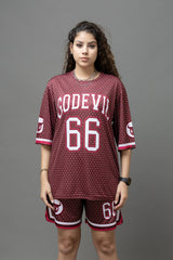 Go Devil Printed Maroon Co-Ord Set For Women's