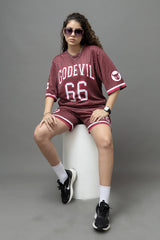 Go Devil Printed Maroon Co-Ord Set For Women's