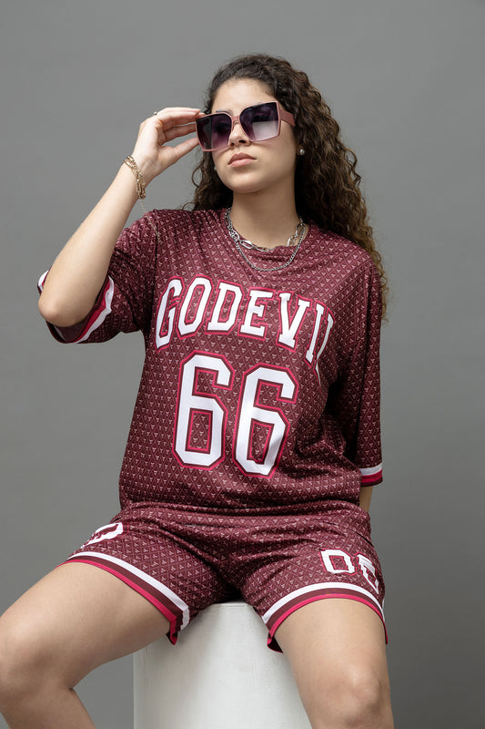 Go Devil Printed Maroon Co-Ord Set For Women's