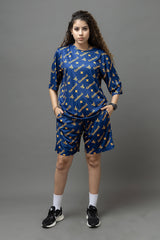 Go Devil Printed Royal Blue Co-Ord Set For Women's