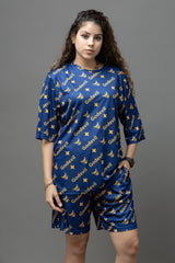 Go Devil Printed Royal Blue Co-Ord Set For Women's