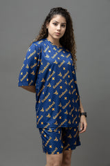 Go Devil Printed Royal Blue Co-Ord Set For Women's