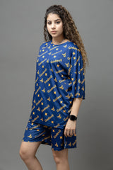 Go Devil Printed Royal Blue Co-Ord Set For Women's