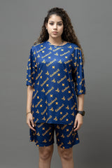 Go Devil Printed Royal Blue Co-Ord Set For Women's