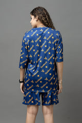 Go Devil Printed Royal Blue Co-Ord Set For Women's