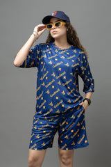 Go Devil Printed Royal Blue Co-Ord Set For Women's