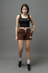 Go Devil Chocolate Brown 66 Logo Drawstring Shorts For Women's