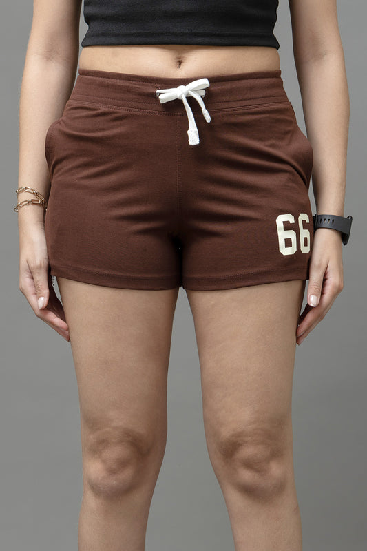 Go Devil Chocolate Brown 66 Logo Drawstring Shorts For Women's