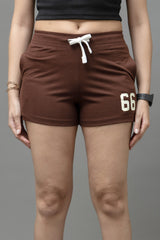Go Devil Chocolate Brown 66 Logo Drawstring Shorts For Women's