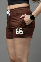Go Devil Chocolate Brown 66 Logo Drawstring Shorts For Women's