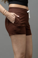 Go Devil Chocolate Brown 66 Logo Drawstring Shorts For Women's
