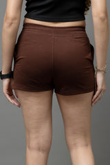Go Devil Chocolate Brown 66 Logo Drawstring Shorts For Women's