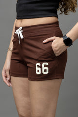 Go Devil Chocolate Brown 66 Logo Drawstring Shorts For Women's