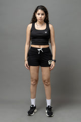 Go Devil Black 66 Logo Drawstring Shorts For Women's