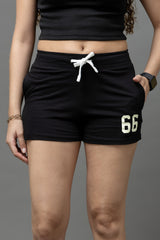 Go Devil Black 66 Logo Drawstring Shorts For Women's