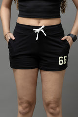 Go Devil Black 66 Logo Drawstring Shorts For Women's