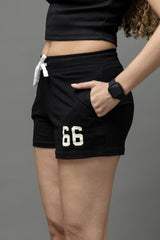 Go Devil Black 66 Logo Drawstring Shorts For Women's
