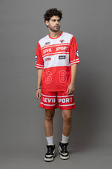 Devil Sport Printed Red & White Oversized Co-Ord Set For Men