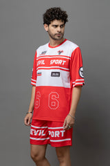 Devil Sport Printed Red & White Oversized Co-Ord Set For Men