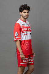 Devil Sport Printed Red & White Oversized Co-Ord Set For Men