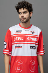 Devil Sport Printed Red & White Oversized Co-Ord Set For Men