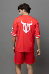 Devil Sport Printed Red & White Oversized Co-Ord Set For Men