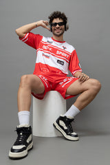 Devil Sport Printed Red & White Oversized Co-Ord Set For Men