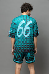 Go Devil 66 Printed Teal Graphic Oversized Co-Ord Set For Men