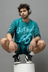 Go Devil 66 Printed Teal Graphic Oversized Co-Ord Set For Men