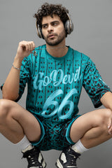 Go Devil 66 Printed Teal Graphic Oversized Co-Ord Set For Men