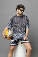 Go Devil 66 Printed Black Graphic Oversized Co-Ord Set For Men
