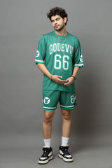 Go Devil 66 Printed Green Graphic Oversized Co-Ord Set For Men