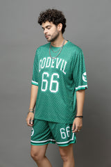 Go Devil 66 Printed Green Graphic Oversized Co-Ord Set For Men