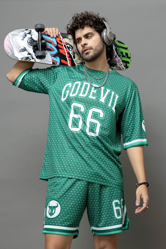 Go Devil 66 Printed Green Graphic Oversized Co-Ord Set For Men