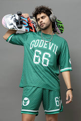 Go Devil 66 Printed Green Graphic Oversized Co-Ord Set For Men