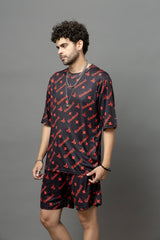 Go Devil Printed Black Oversized Co-Ord Set For Men