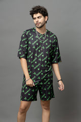 Go Devil In Green Printed Black Oversized Co-Ord Set For Men