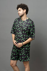 Go Devil In Green Printed Black Oversized Co-Ord Set For Men