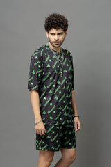 Go Devil In Green Printed Black Oversized Co-Ord Set For Men