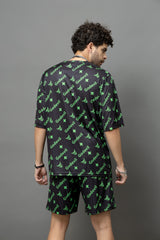 Go Devil In Green Printed Black Oversized Co-Ord Set For Men