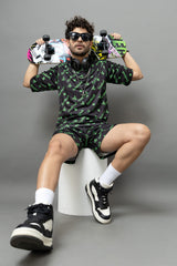 Go Devil In Green Printed Black Oversized Co-Ord Set For Men