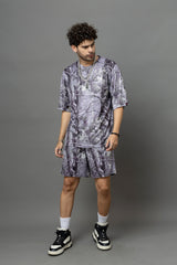 Go Devil Leaves Printed Purple Oversized Co-Ord Set For Men