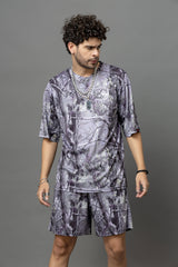 Go Devil Leaves Printed Purple Oversized Co-Ord Set For Men
