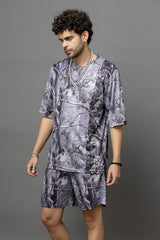 Go Devil Leaves Printed Purple Oversized Co-Ord Set For Men