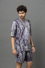 Go Devil Leaves Printed Purple Oversized Co-Ord Set For Men